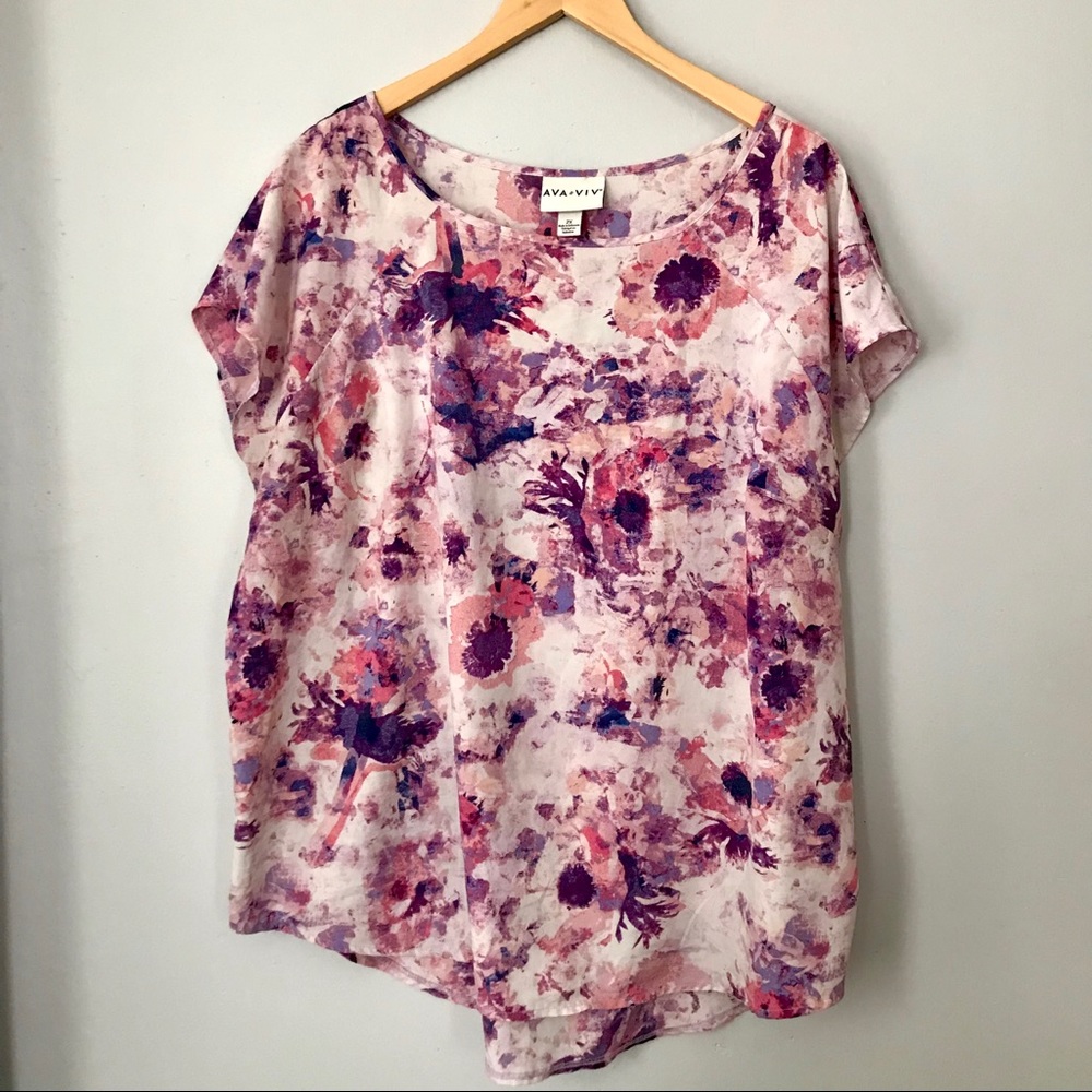 Ava & Viv Pink & Purple Floral Short-Sleeve Blouse